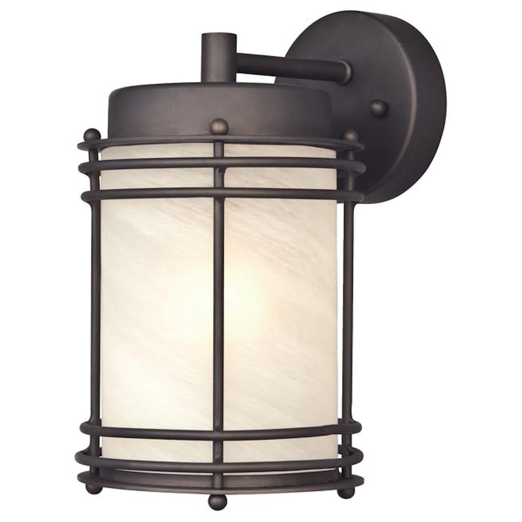 1 Light (Medium Screw Base) 6.25" Parksville Oil Rubbed Bronze Finish on Steel with White Alabaster Glass Wall Lantern Light Fixture 1