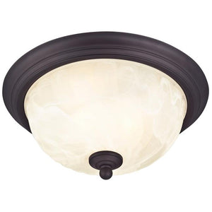 2 Light (Medium Screw Base) 13" Naveen Flush Mount Oil Rubbed Bronze Finish on Steel with White Alabaster Glass Ceiling Light Fixture 1
