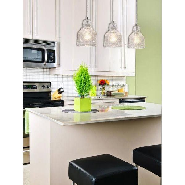 1 Light Brushed Nickel Clear Crackle Glass Mini Pendant 2