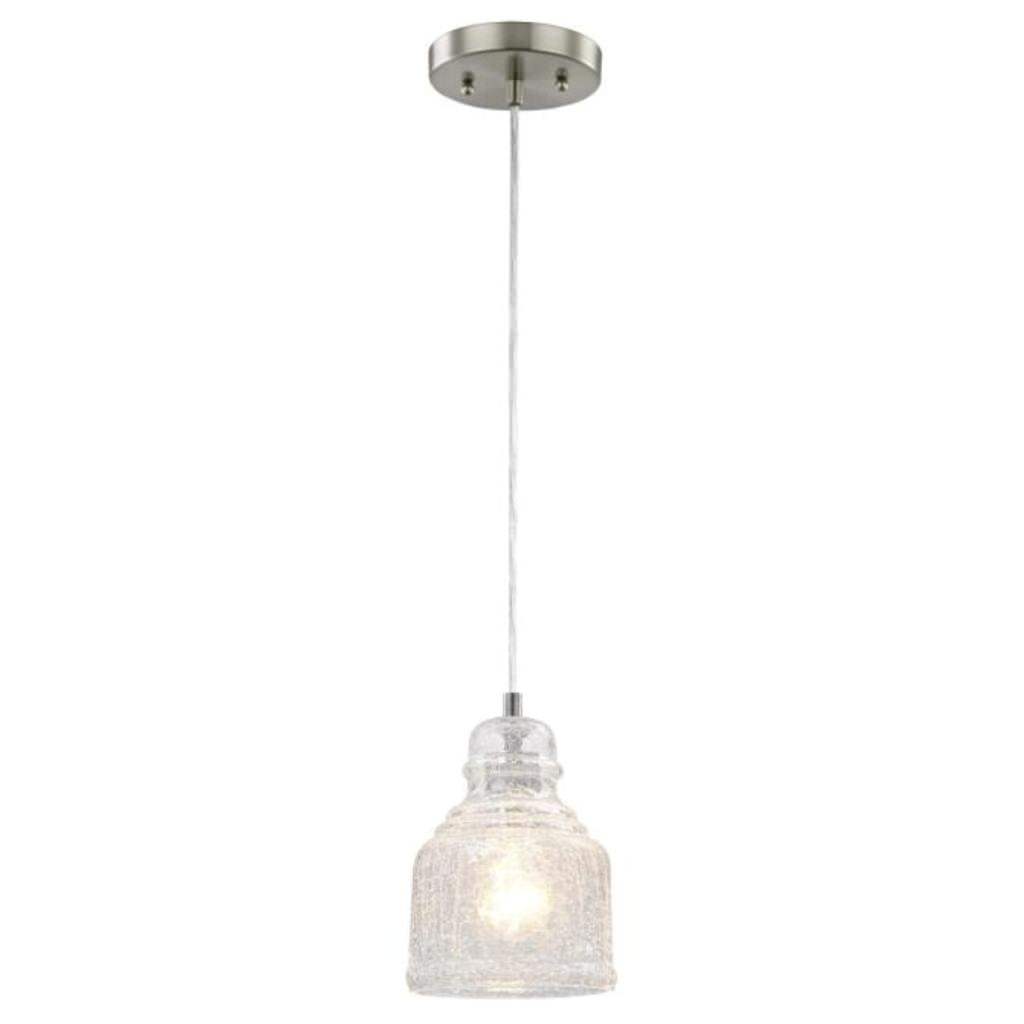 1 Light Brushed Nickel Clear Crackle Glass Mini Pendant 1