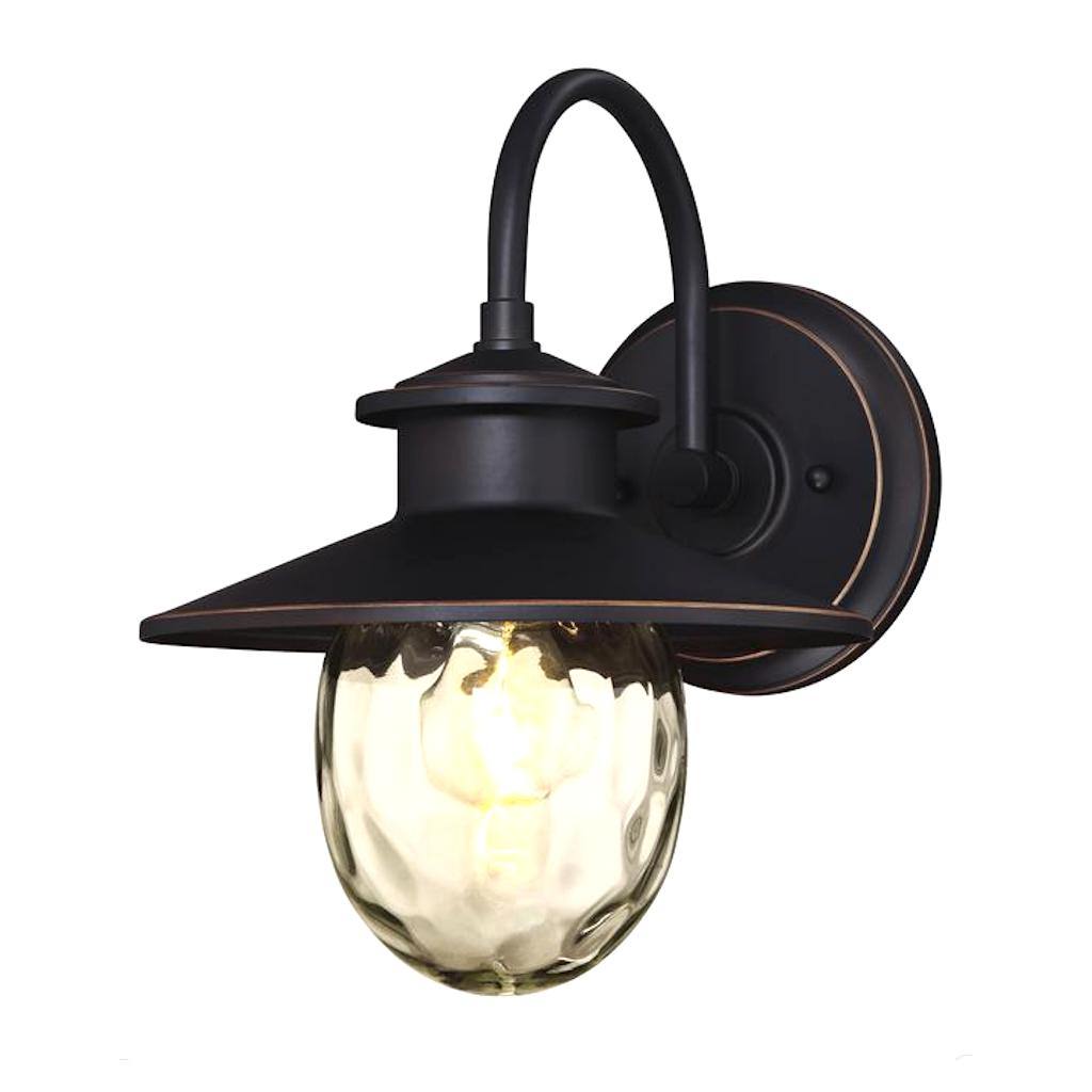 1 Light Oil Rubbed Bronze with Highlights Clear Water Glass Outdoor Wall Lantern 1