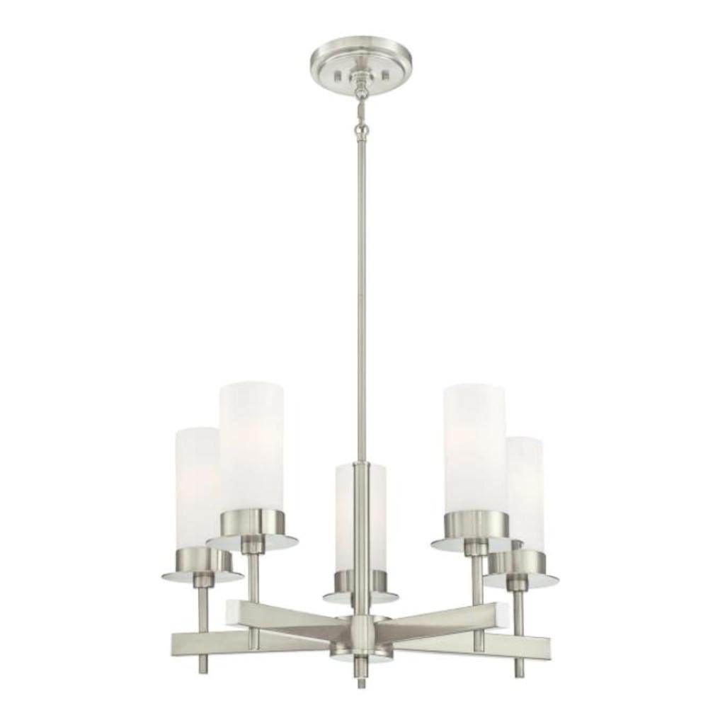 5 Light Brushed Nickel Frosted Opal Glass Shades Chandelier Light Fixture 1