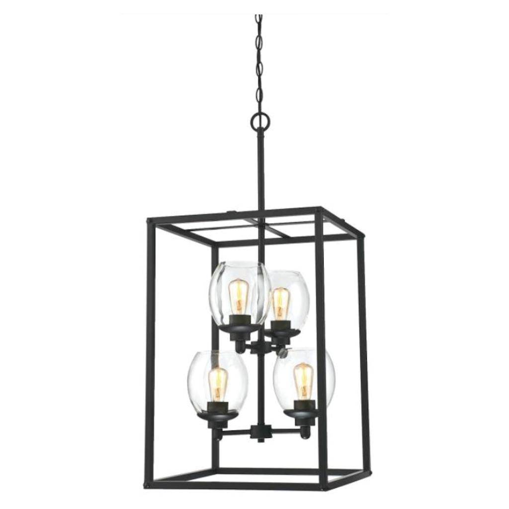 4 Light Matte Black Clear Glass Shades Chandelier Light Fixture 1