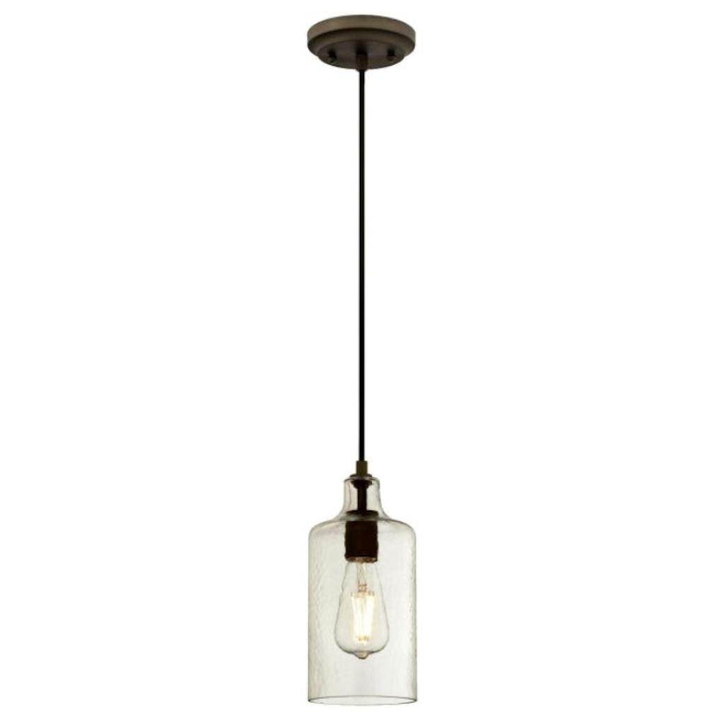 1 Light Oil Rubbed Bronze Clear Textured Glass Shade Adjustable Mini Pendant Light Fixture 1