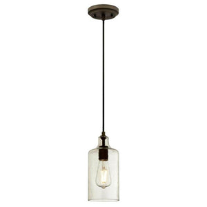 1 Light Oil Rubbed Bronze Clear Textured Glass Shade Adjustable Mini Pendant Light Fixture 1
