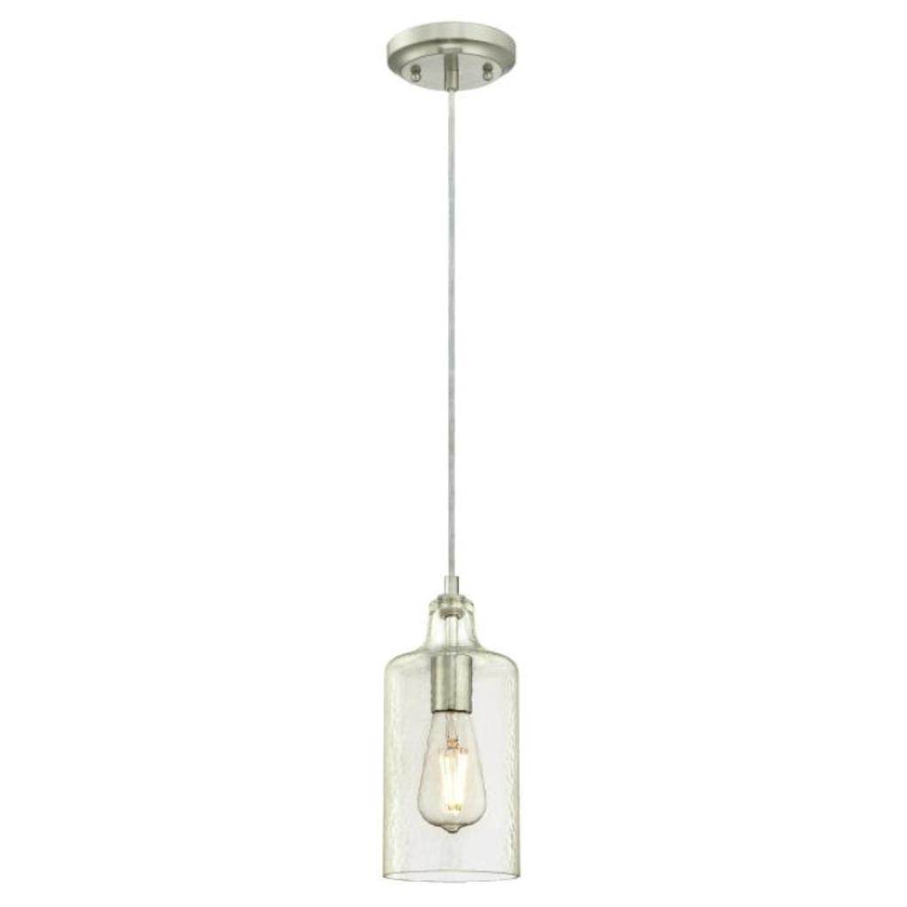 1 Light Brushed Nickel Clear Textured Glass Shade Adjustable Mini Pendant Light Fixture 1