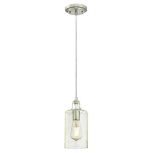 1 Light Brushed Nickel Clear Textured Glass Shade Adjustable Mini Pendant Light Fixture 1