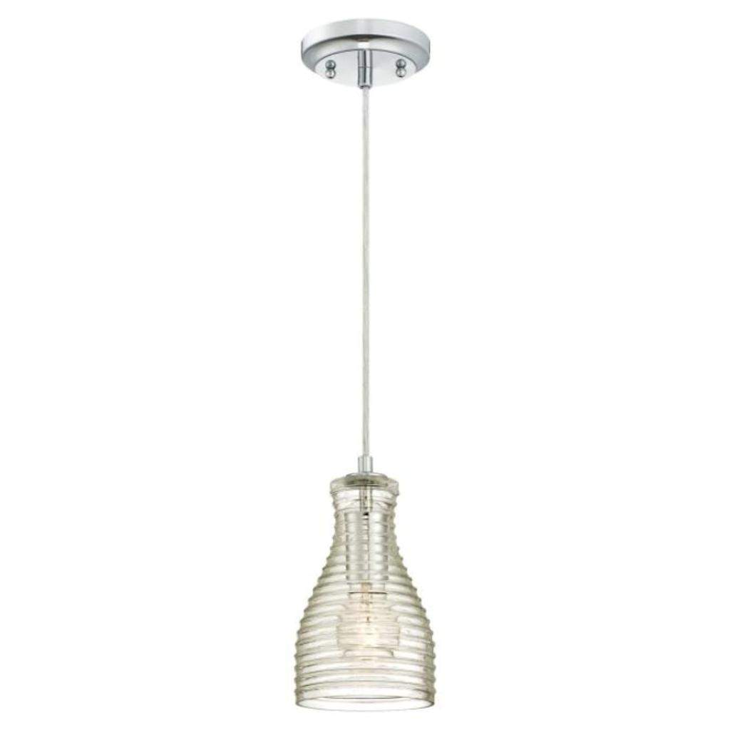 1 Light Chrome Clear Rippled Glass Shade Adjustable Mini Pendant Light Fixture 1