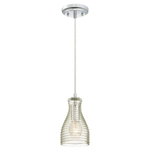 1 Light Chrome Clear Rippled Glass Shade Adjustable Mini Pendant Light Fixture 1