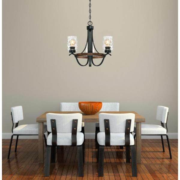 3 Light Textured Iron Clear Hammered Glass Shades Chandelier Light Fixture 2
