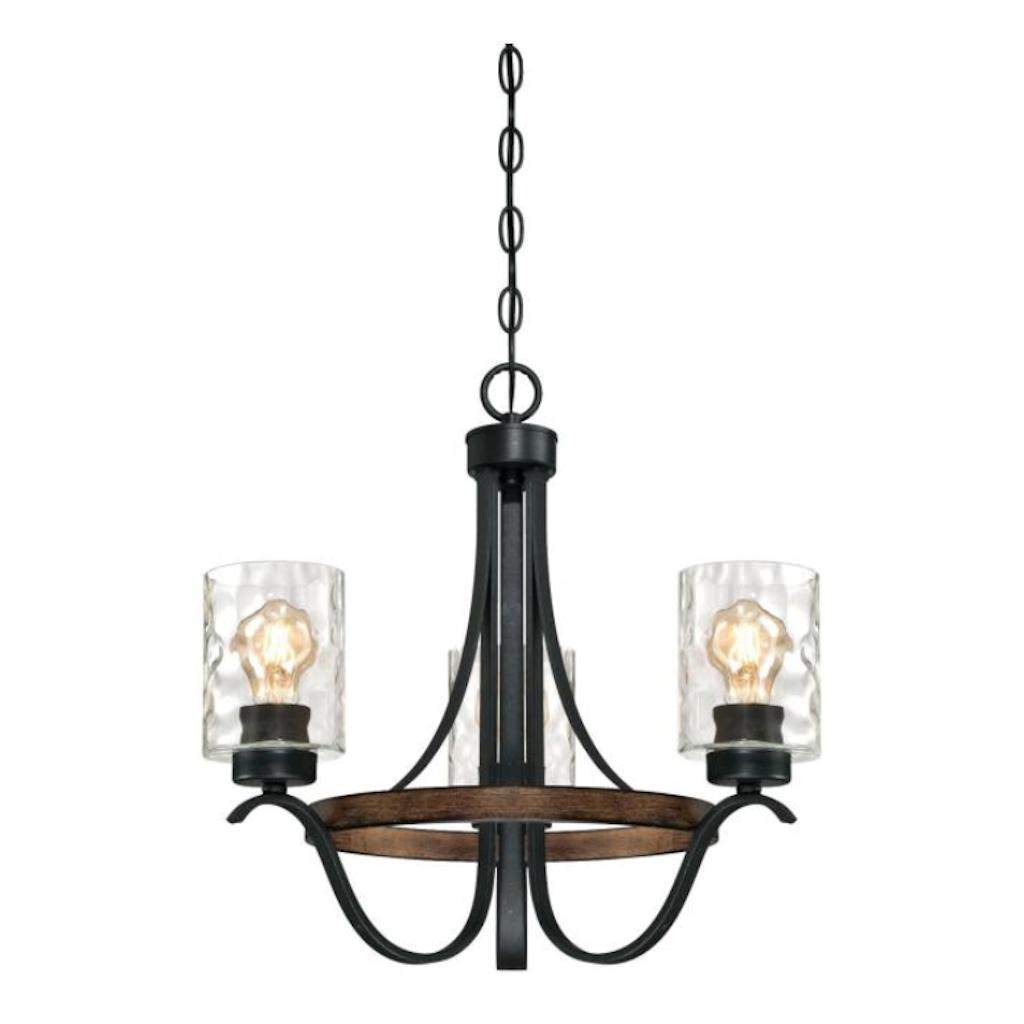 3 Light Textured Iron Clear Hammered Glass Shades Chandelier Light Fixture 1