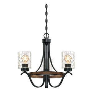 3 Light Textured Iron Clear Hammered Glass Shades Chandelier Light Fixture 1