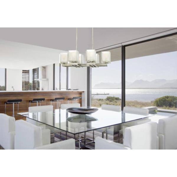 6 Light Brushed Nickel Glazed Ice Block Glass Shades Chandelier Light Fixture 2