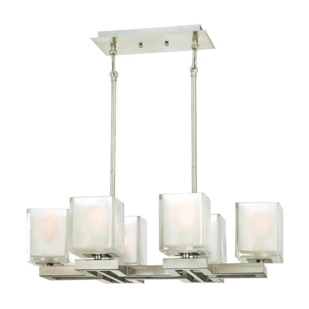 6 Light Brushed Nickel Glazed Ice Block Glass Shades Chandelier Light Fixture 1
