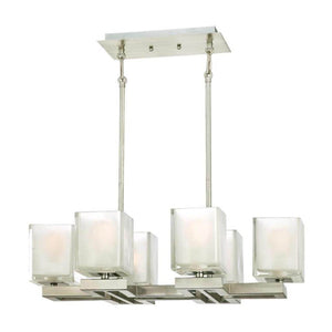 6 Light Brushed Nickel Glazed Ice Block Glass Shades Chandelier Light Fixture 1