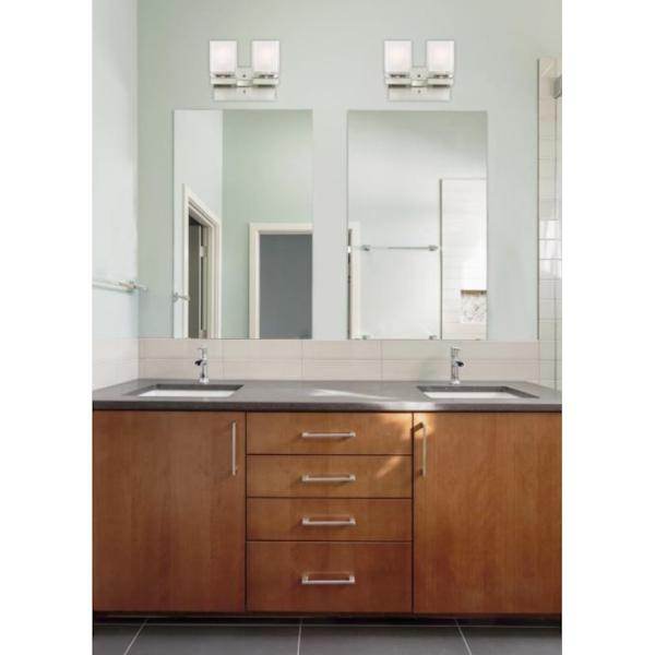 2 Light Brushed Nickel Glazed Ice Block Glass Shades Wall Light Fixture 2