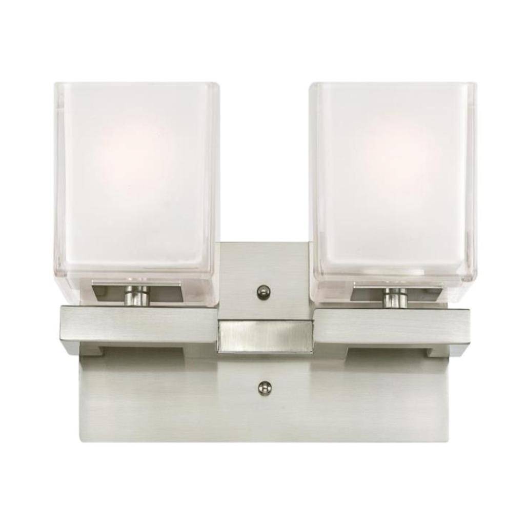 2 Light Brushed Nickel Glazed Ice Block Glass Shades Wall Light Fixture 1