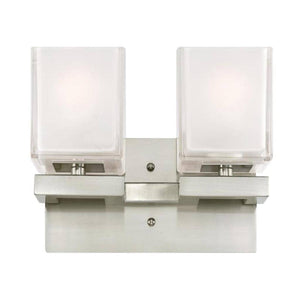 2 Light Brushed Nickel Glazed Ice Block Glass Shades Wall Light Fixture 1