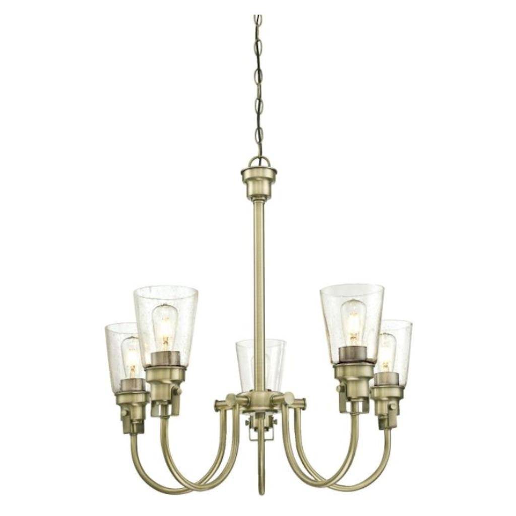 5 Light Antique Brass Clear Seeded Glass Shades Chandelier Light Fixture 1