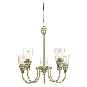5 Light Antique Brass Clear Seeded Glass Shades Chandelier Light Fixture 1