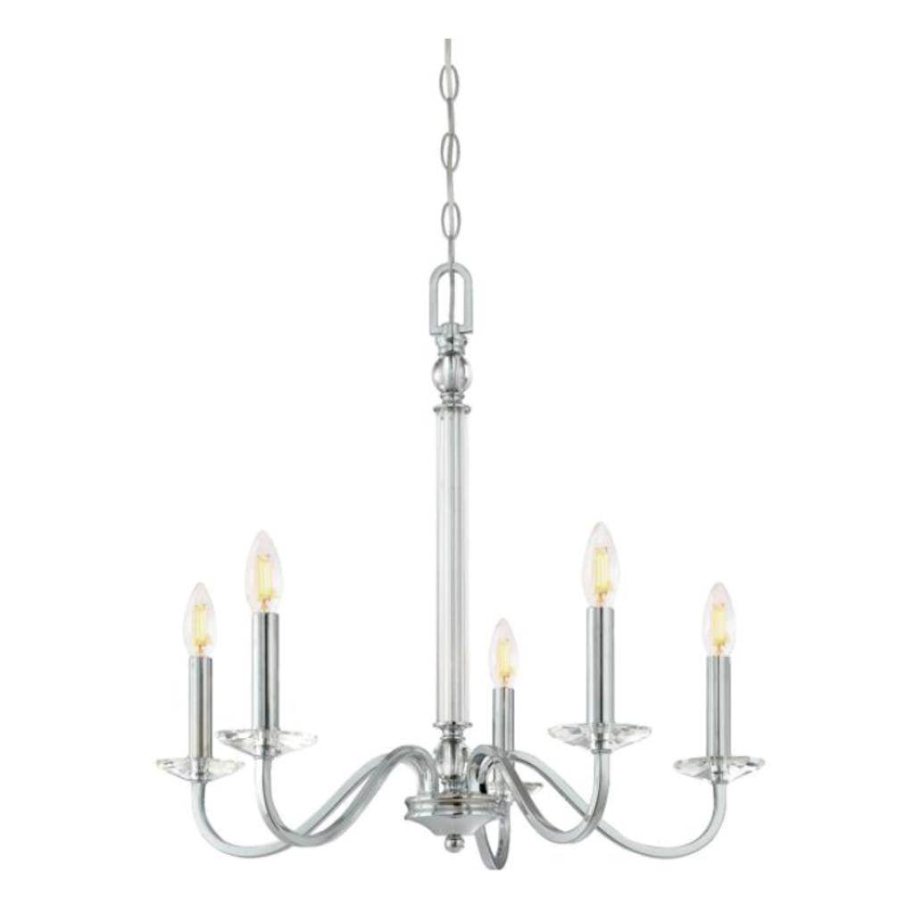 5 Light Chrome with Clear Glass Accents Chandelier Light Fixture 1