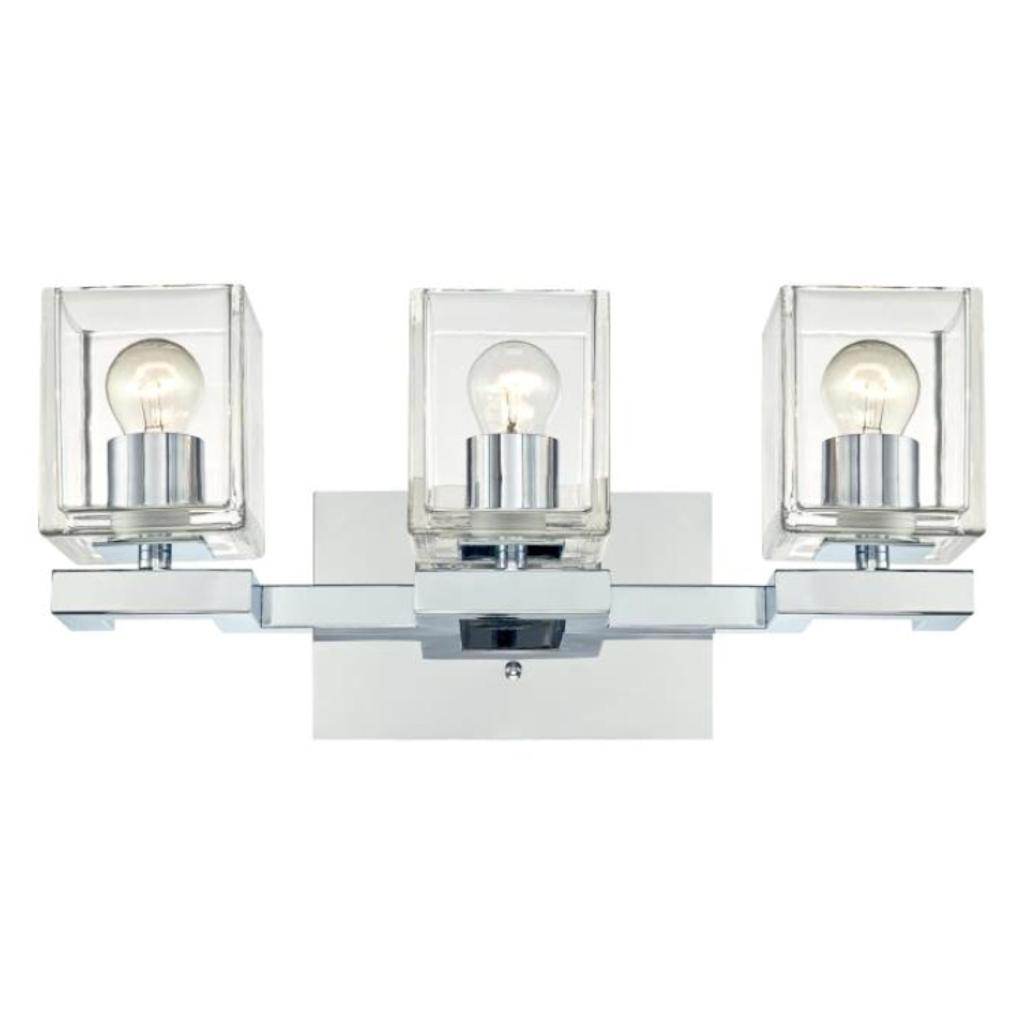 3 Light Chrome Clear Glass Shades Wall Light Fixture 1