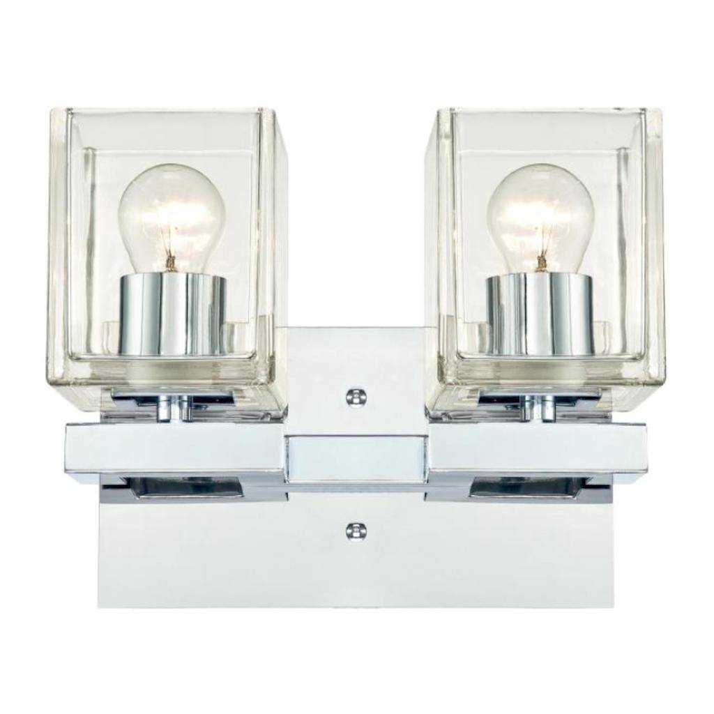 2 Light Chrome Clear Glass Shades Wall Light Fixture 1
