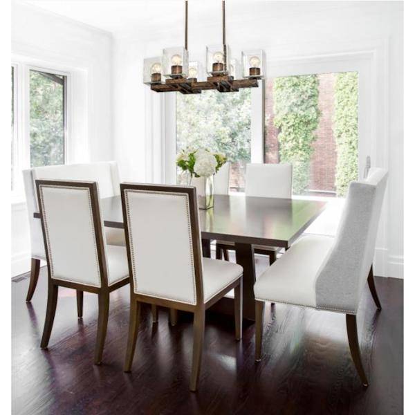 6 Light Barnwood Clear Seeded Glass Shades Chandelier Light Fixture 2