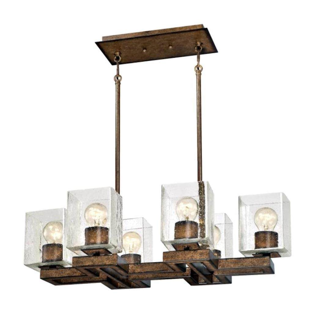 6 Light Barnwood Clear Seeded Glass Shades Chandelier Light Fixture 1