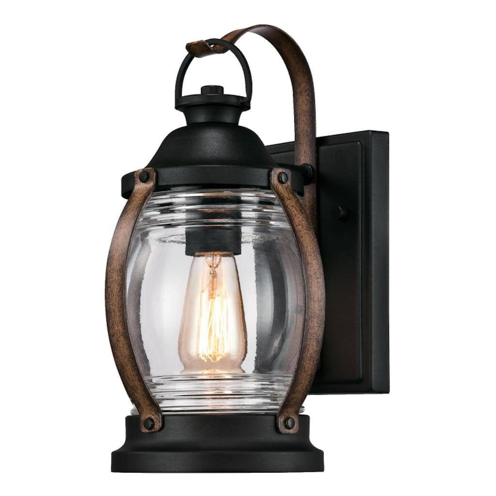 1 Light Textured Black / Barnwood Finish Wall Lantern Fixture 1