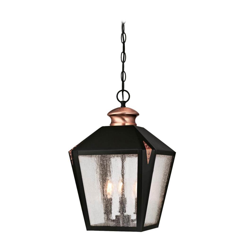 3 Light Matte Black Finish with Washed Copper Accents Outdoor  Pendant Fixture 1