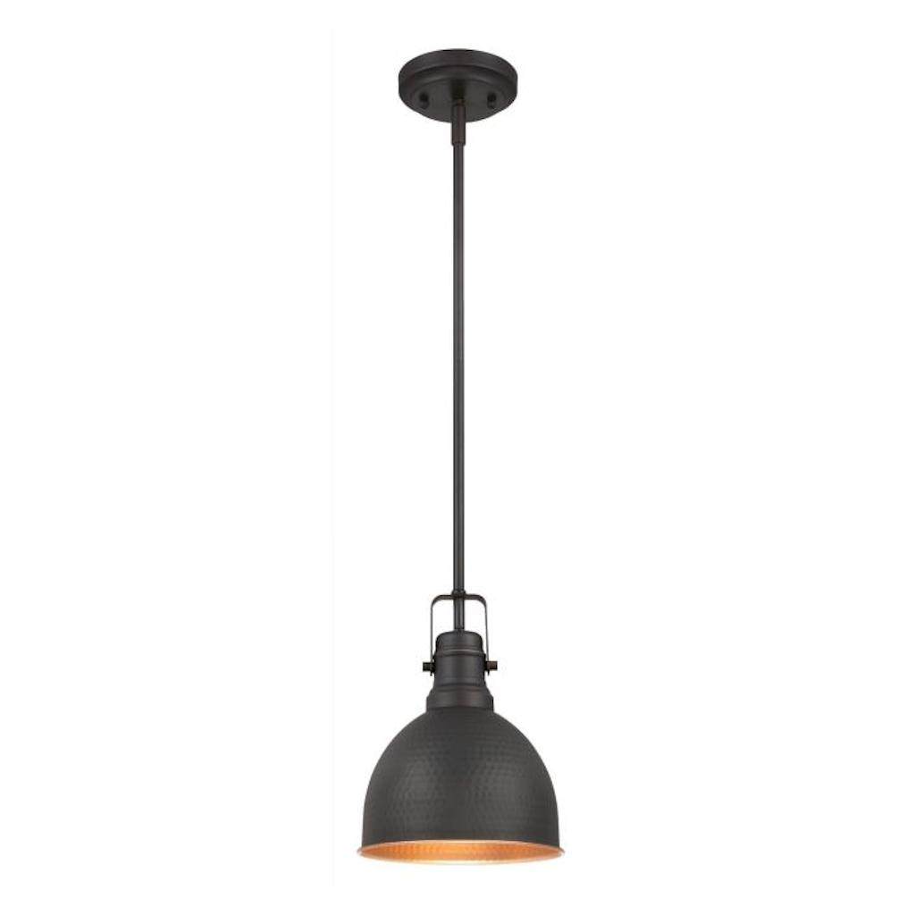 1 Light Oil Rubbed Bronze with Highlights Hammered Shade Adjustable 1