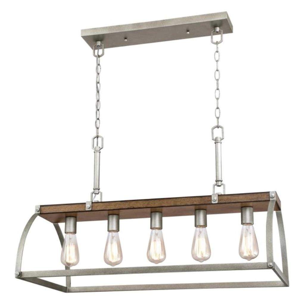 5 Light Barnwood with Galvanized Steel Accents Chandelier Light Fixture 1