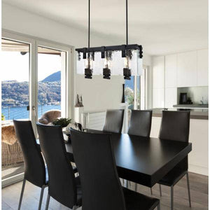 6 Light Matte Black Clear Water Glass Shades Chandelier Light Fixture 3