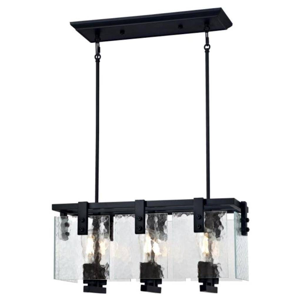 6 Light Matte Black Clear Water Glass Shades Chandelier Light Fixture 1