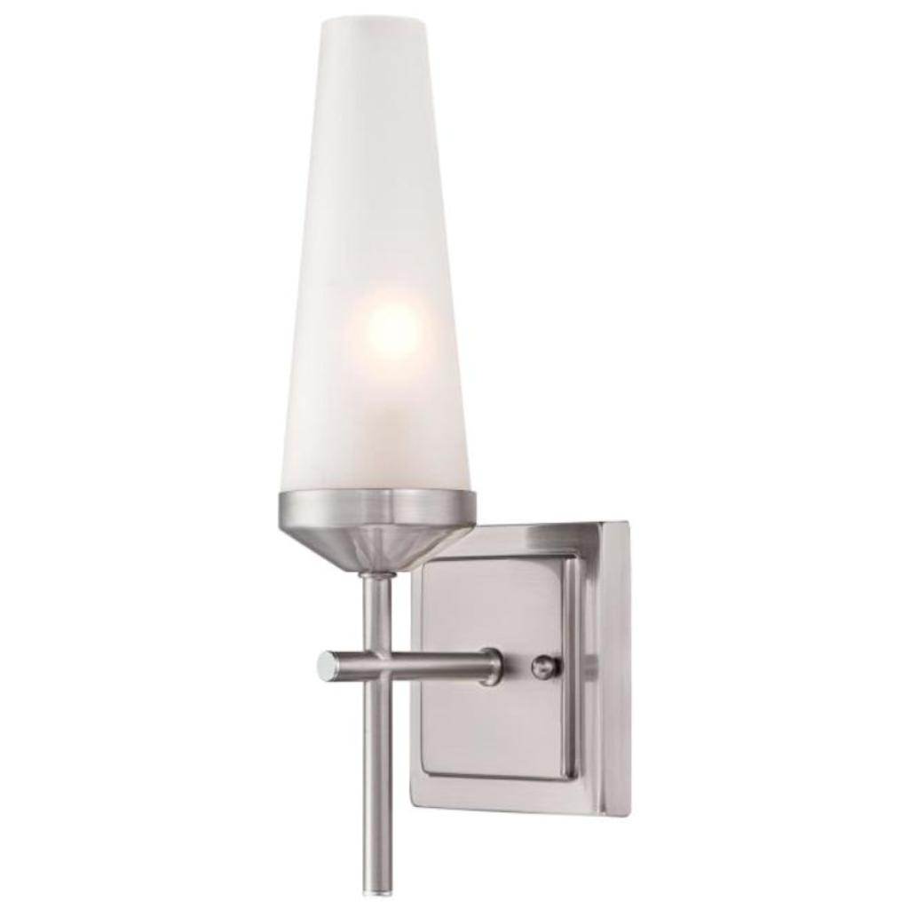 1 Light Brushed Nickel Frosted Glass Wall Light Fixture 1