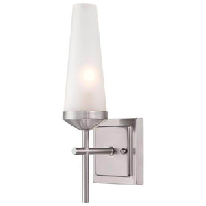 1 Light Brushed Nickel Frosted Glass Wall Light Fixture 1