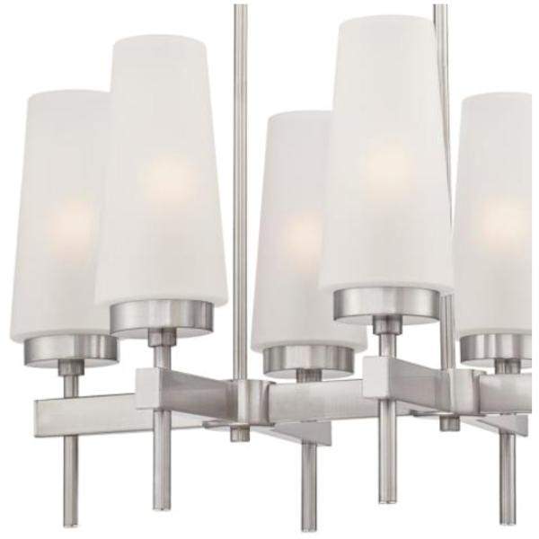 6 Light Brushed Nickel Frosted Glass Shades Chandelier Light Fixture 2