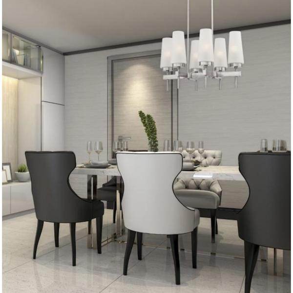 6 Light Brushed Nickel Frosted Glass Shades Chandelier Light Fixture 3