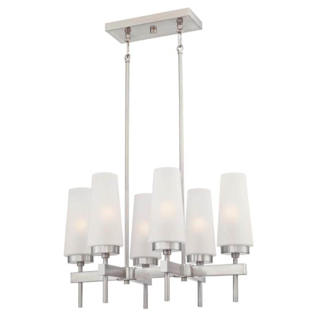 6 Light Brushed Nickel Frosted Glass Shades Chandelier Light Fixture 1