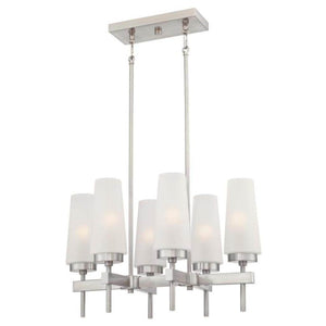6 Light Brushed Nickel Frosted Glass Shades Chandelier Light Fixture 1