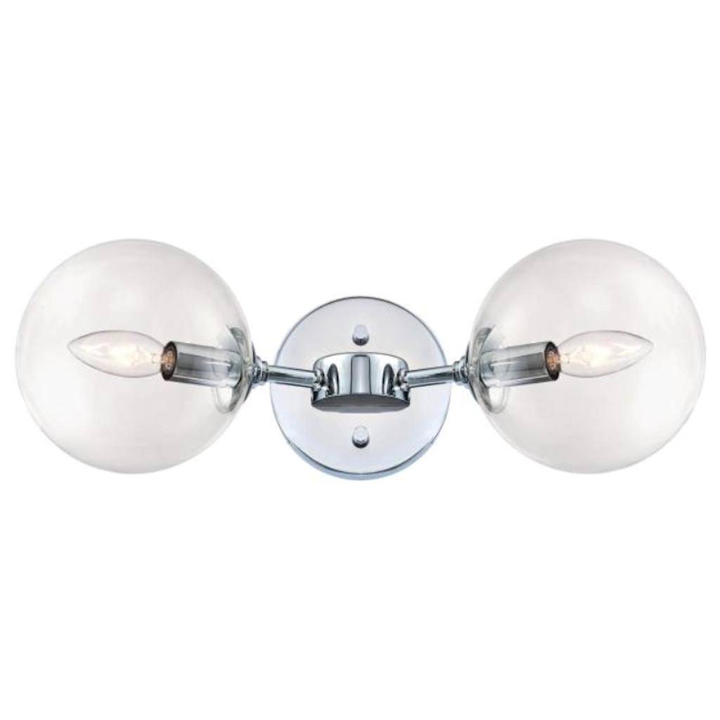 2 Light Chrome Clear Glass Shades Wall Light Fixture 1