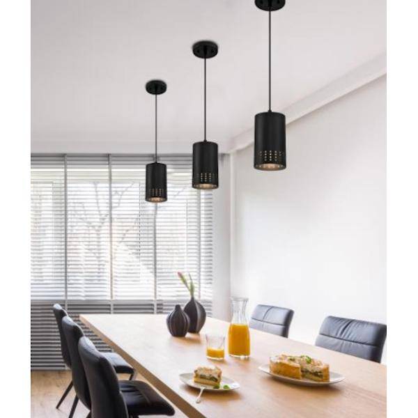 1 Light Matte Black Perforated Metal Shade Mini Pendant Light Fixture 3