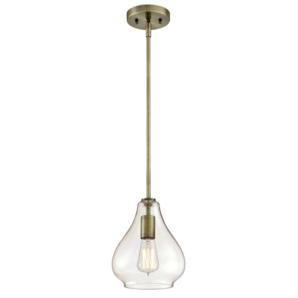 1 Light Antique Brass Clear Glass Mini Pendant 1