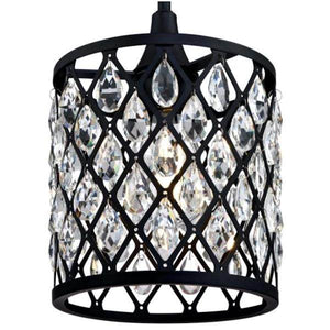 1 Light Matte Black Finish Mesh with Crystals Mini Pendant Light Fixture 2