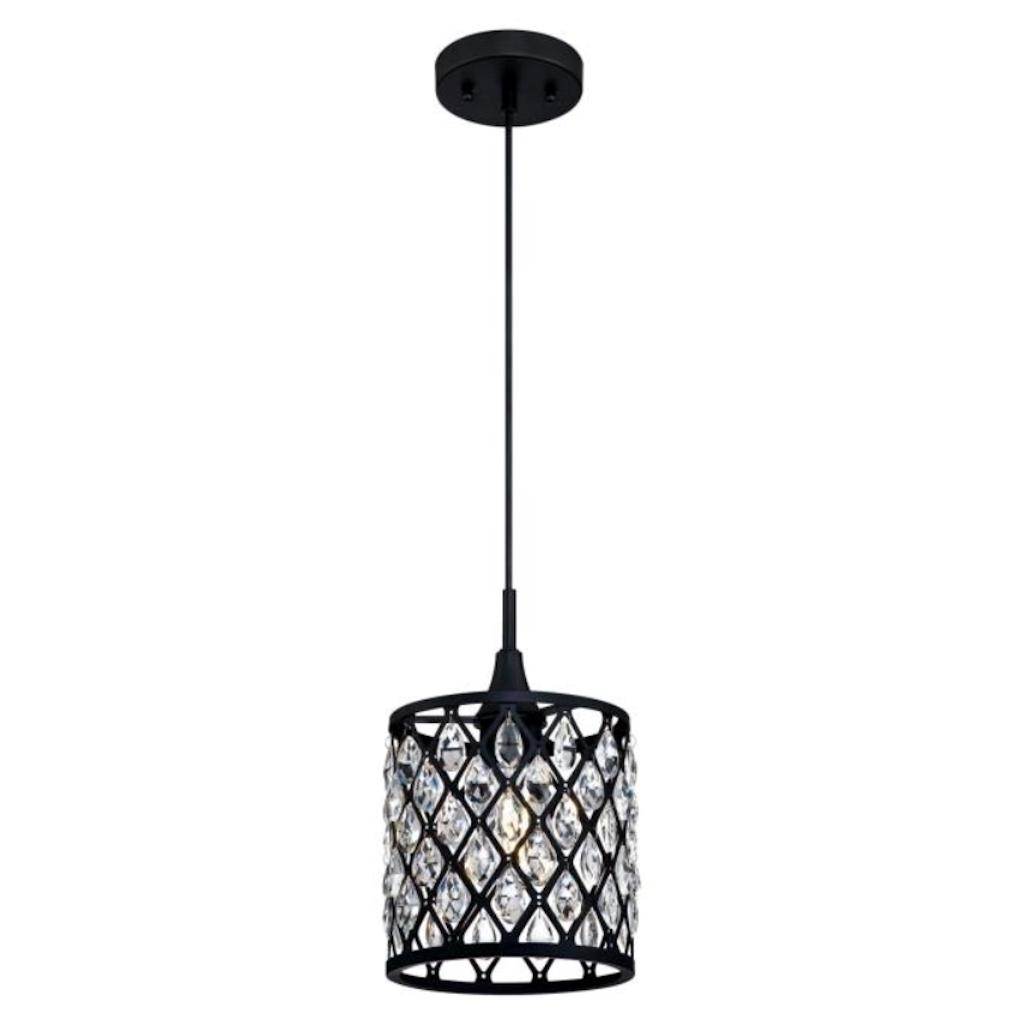 1 Light Matte Black Finish Mesh with Crystals Mini Pendant Light Fixture 1