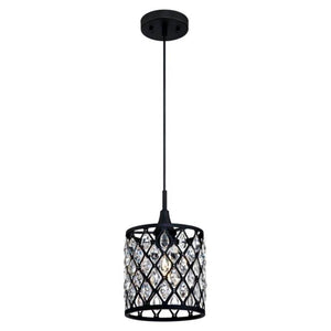 1 Light Matte Black Finish Mesh with Crystals Mini Pendant Light Fixture 1