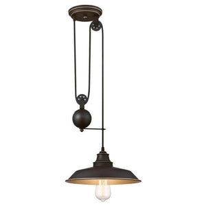 1 Light Oil Rubbed Bronze Pulley Mini Pendant Light Fixture 1