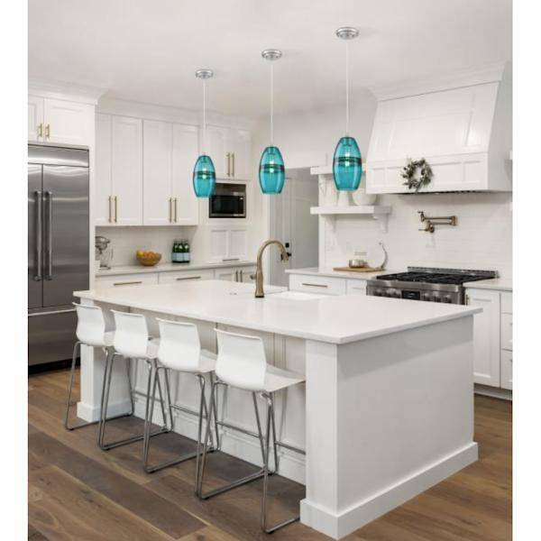 1 Light Brushed Nickel Finish Turquoise Glass Mini Pendant 3