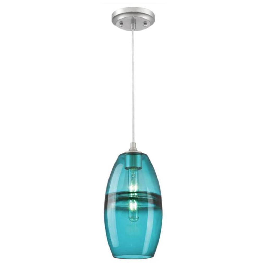 1 Light Brushed Nickel Finish Turquoise Glass Mini Pendant 1